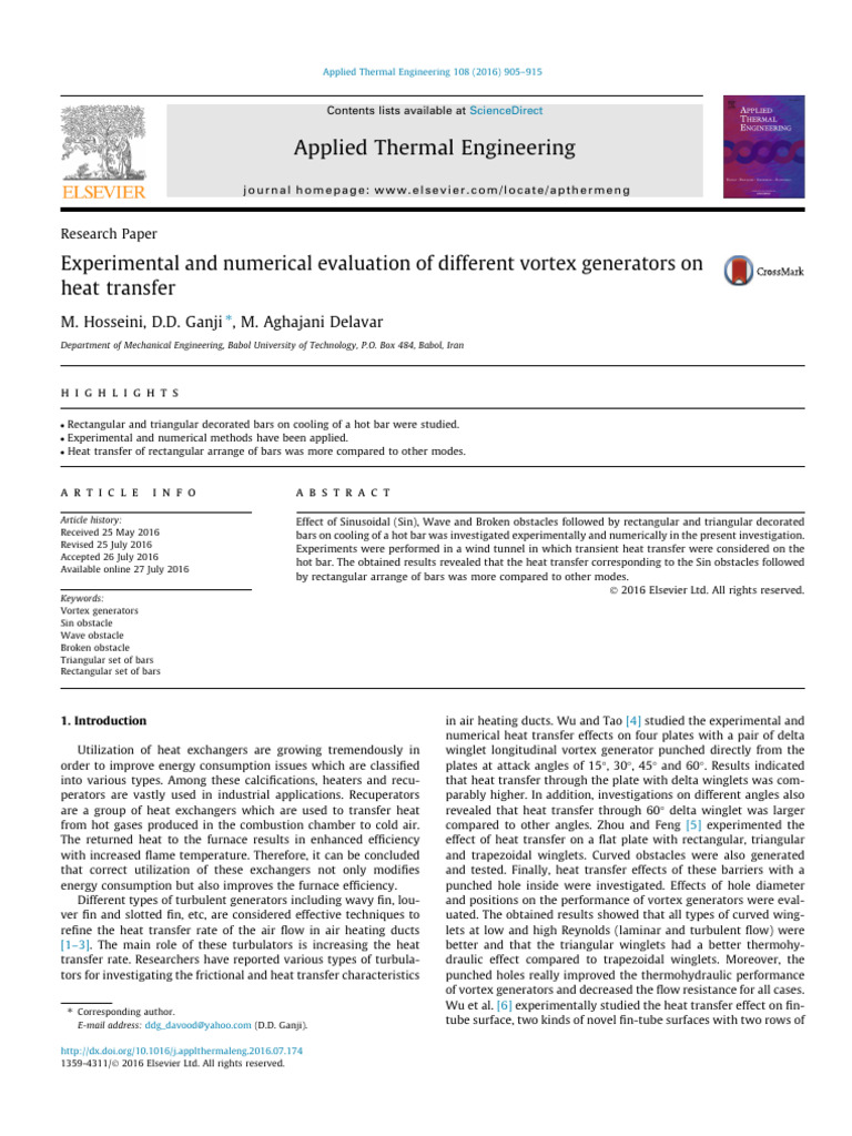 Experimental and Numerical Evaluation of Different Vortex Generators On ...