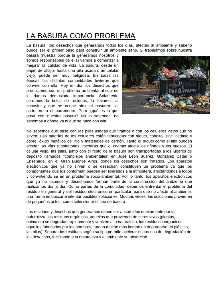 La Basura Como Problema | PDF | Residuos | Reciclaje