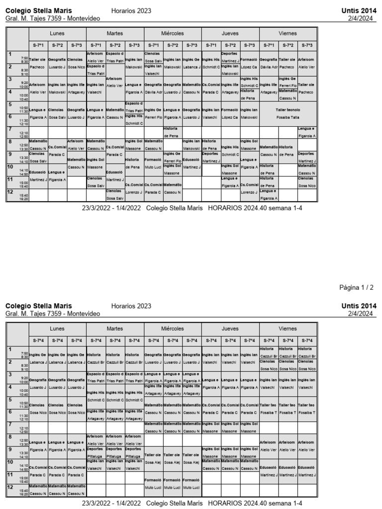 Horarios 7° | PDF | Idiomas del Reino Unido