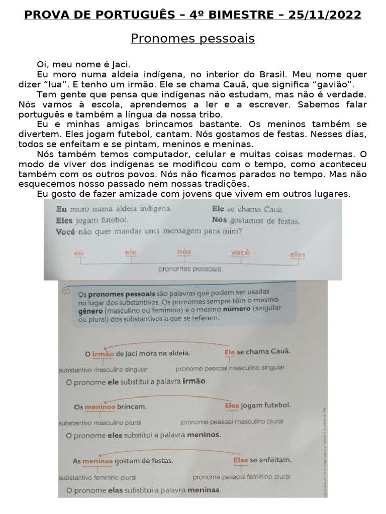 Pronomes Pessoais na Língua Portuguesa | PDF | Pronome | Plural