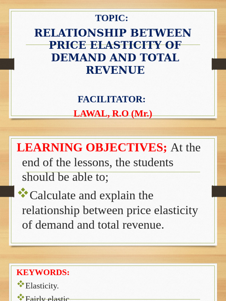 WK 10 L3 Relationship Between Price Elasticity of Demand and Total ...