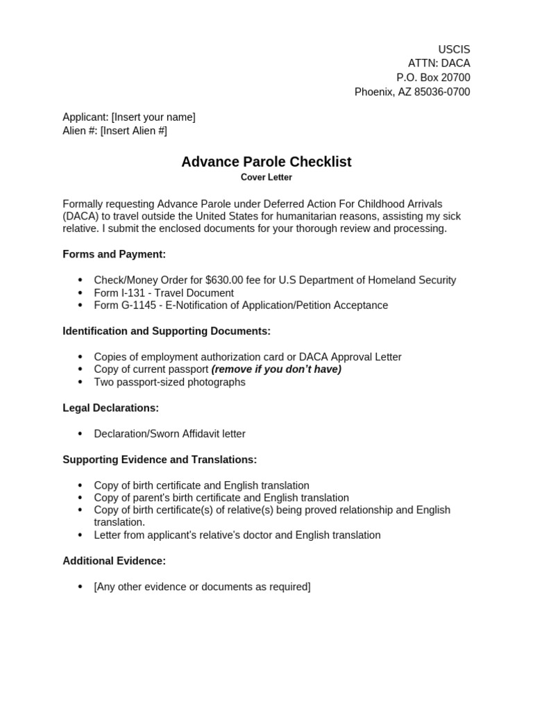 Advance Parole Request for Caregiving | PDF | Deferred Action For ...