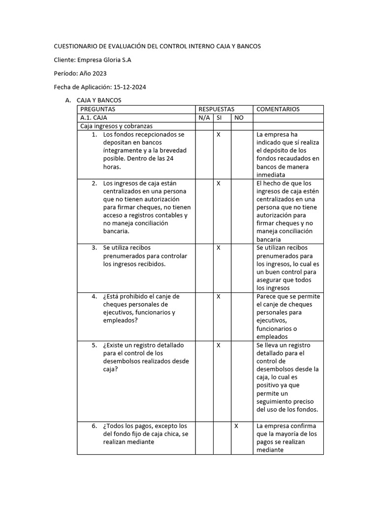 Evaluación de Control Interno: Caja y Bancos | PDF | Bancos | Cheque