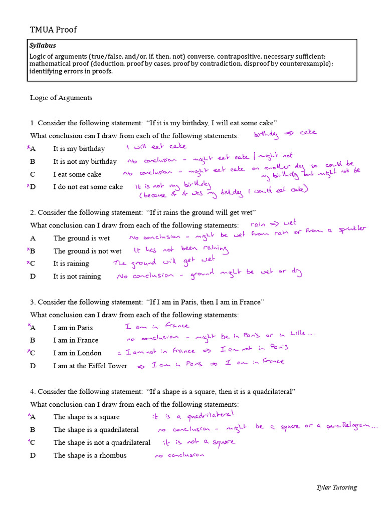 TMUA Logic and Proof Notes | PDF | If And Only If | Mathematical Logic