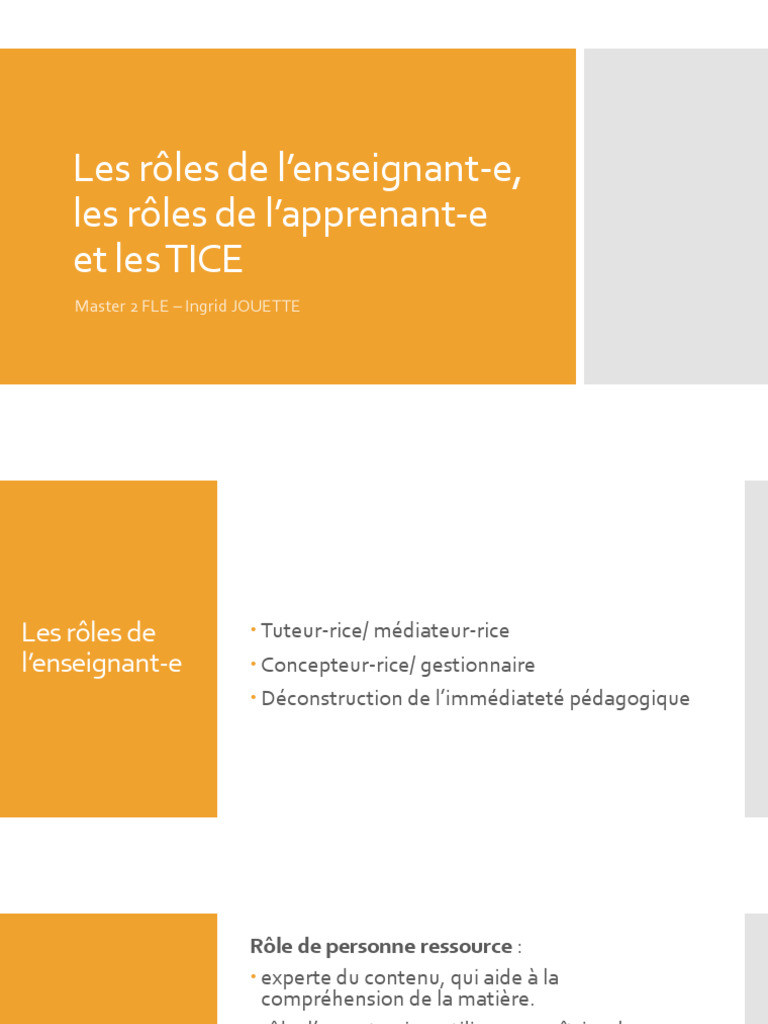Rôles de l'enseignant et tuteur en TICE | PDF | Pédagogie | Apprentissage