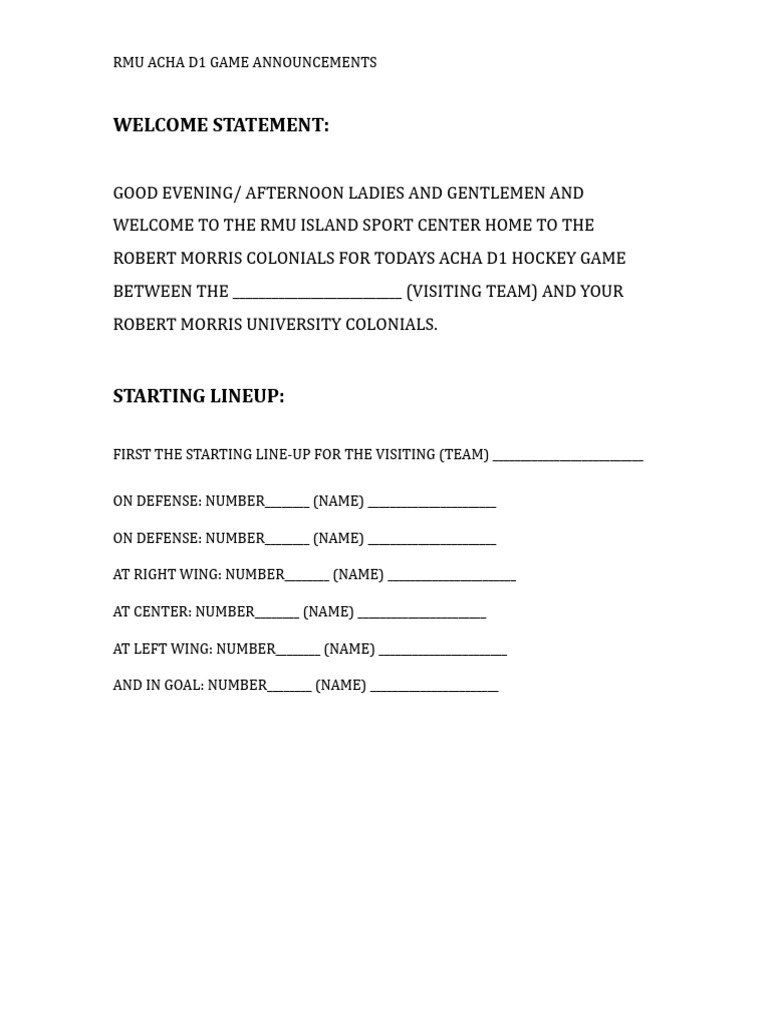 Hockey Announcing Scripts | PDF | Team Sports | Ice Hockey