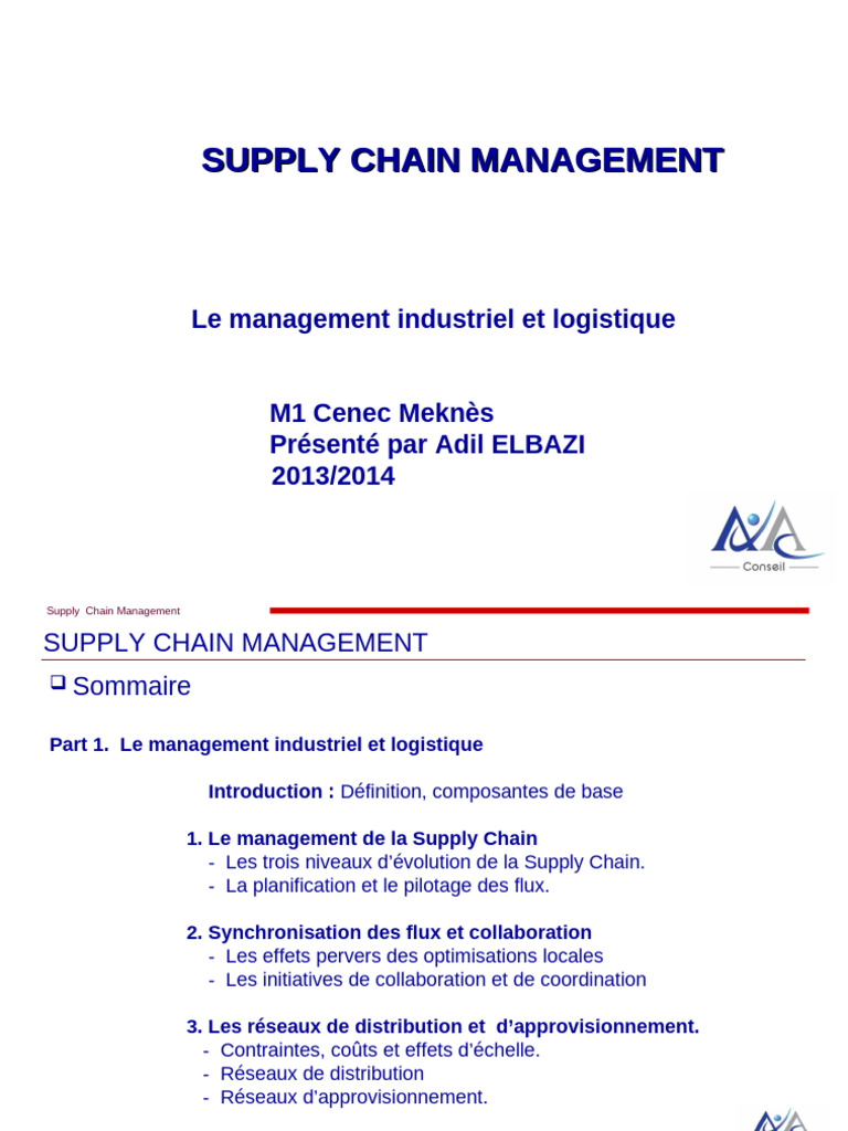 Gestion de la Supply Chain à Meknès | PDF | Logistique | Gestion de la ...