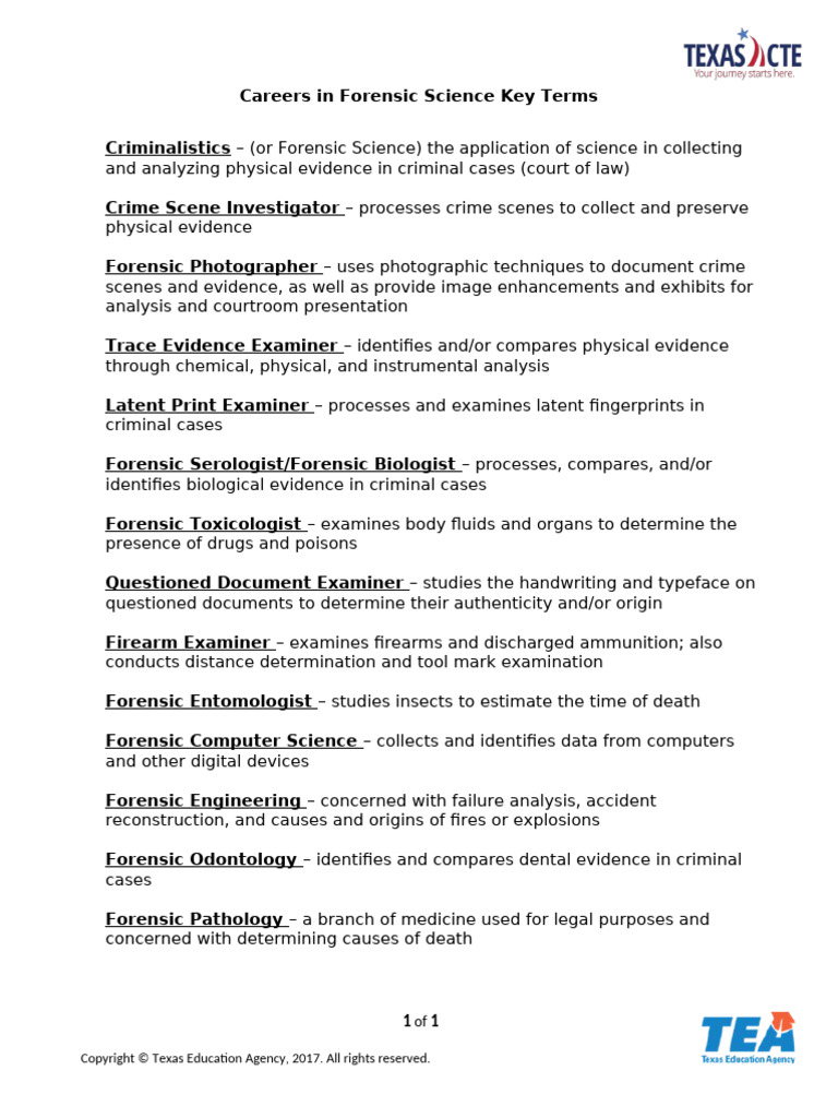 KeyTerms CareersinForensicScience | PDF