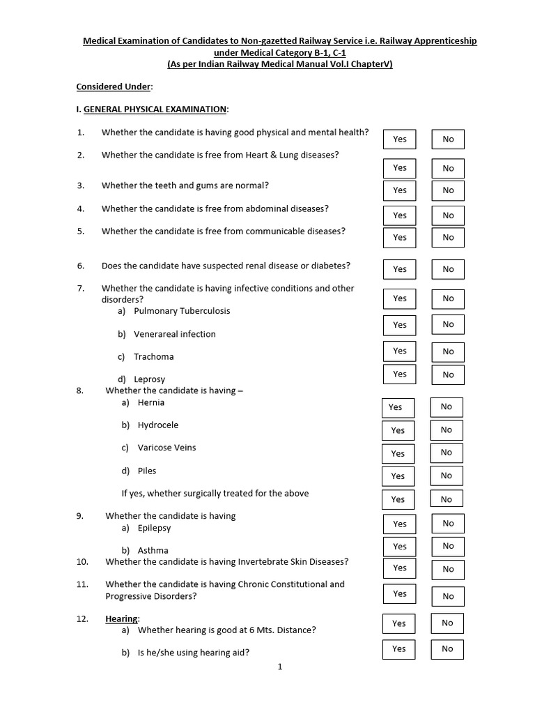 Railway Apprentice Medical Certificate Format | PDF | Glasses ...