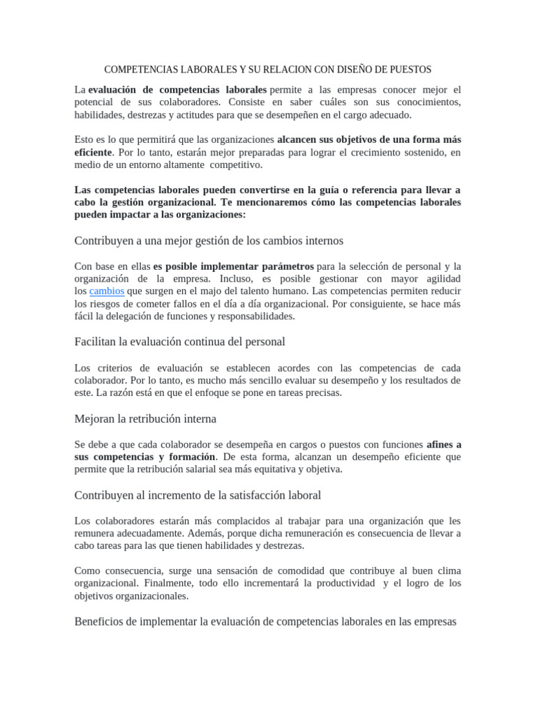 Competencias Laborales y Diseño de Puestos | PDF | Business | Gestión ...