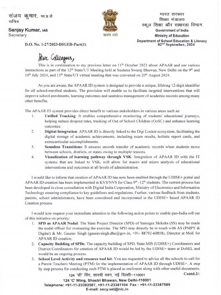 APAAR ID Implementation Guidelines | PDF | Business