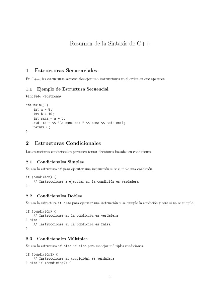 Sintaxis Básica de C++: Estructuras y Funciones | PDF | C ...
