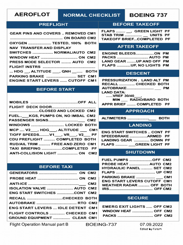 Boeing 737 Pilot Checklist | PDF | Vehicles | Transport