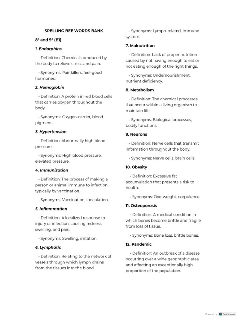 Spelling Bee Words Bank 8TH Grade | PDF