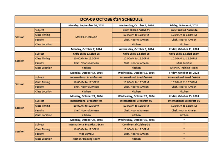 October 2024 Cooking Class Schedule | PDF | Cooking
