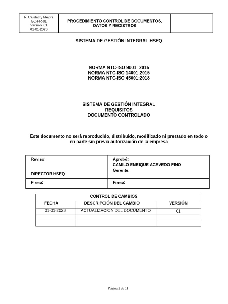 GC-PR-01. Procedimiento Control de Documentos, Datos y Registros.2018 ...