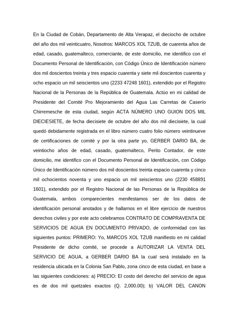 Contrato de Suministro de Agua Potable | PDF | Agua | Guatemala