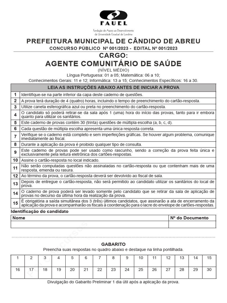 Agente Comunitario de Saude (Prova) | PDF | Vacinas | Especialidades ...