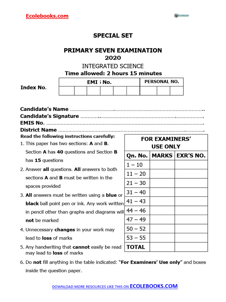 P7 Integrated Science Exam Paper 2020 | PDF | Magnetization