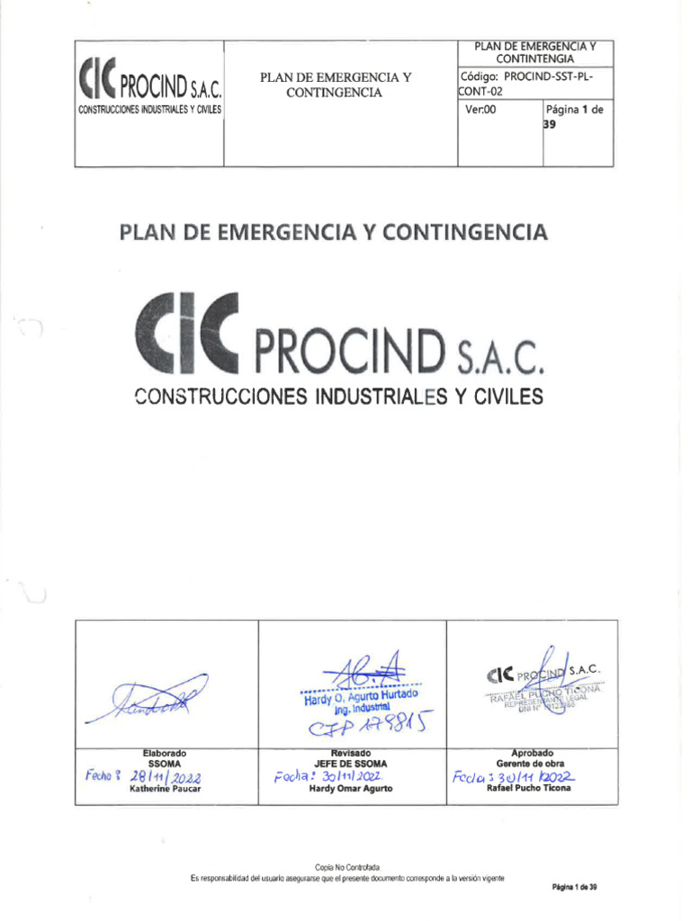 Plan de Emergencia y Contingencia 2023 | PDF | Primeros auxilios ...