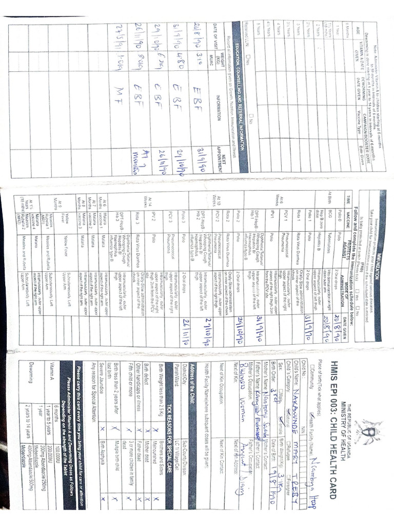 Child Health Immunisation Card | PDF
