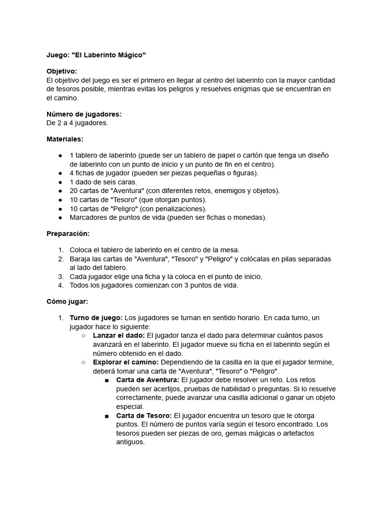 Instrucciones del Laberinto Mágico | PDF | Juego de azar | Juegos de mesa