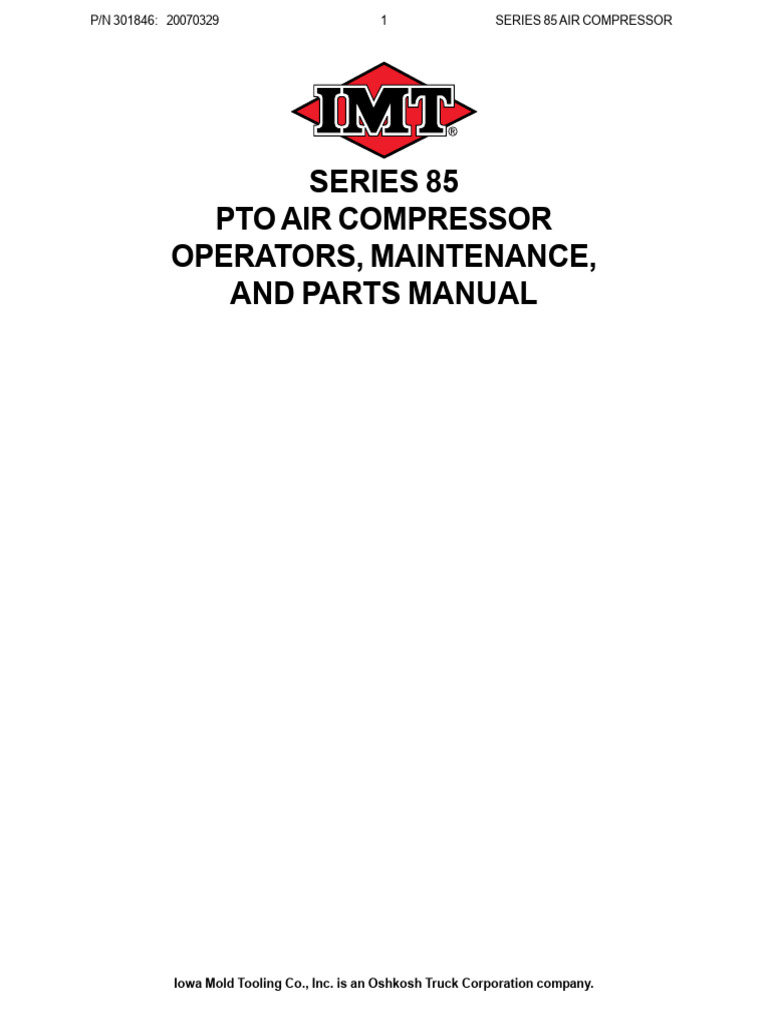 Pto Air Comp Inst:prts MNL | PDF | Valve | Clutch