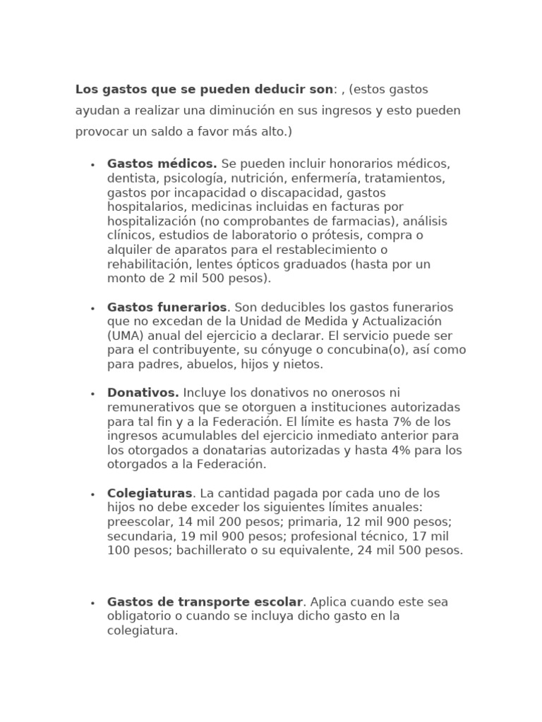 Los Gastos Que Se Pueden Deducir Son | PDF