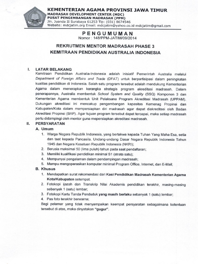 148 Surat Pengumuman Rekrutmen Mentor p3 | PDF