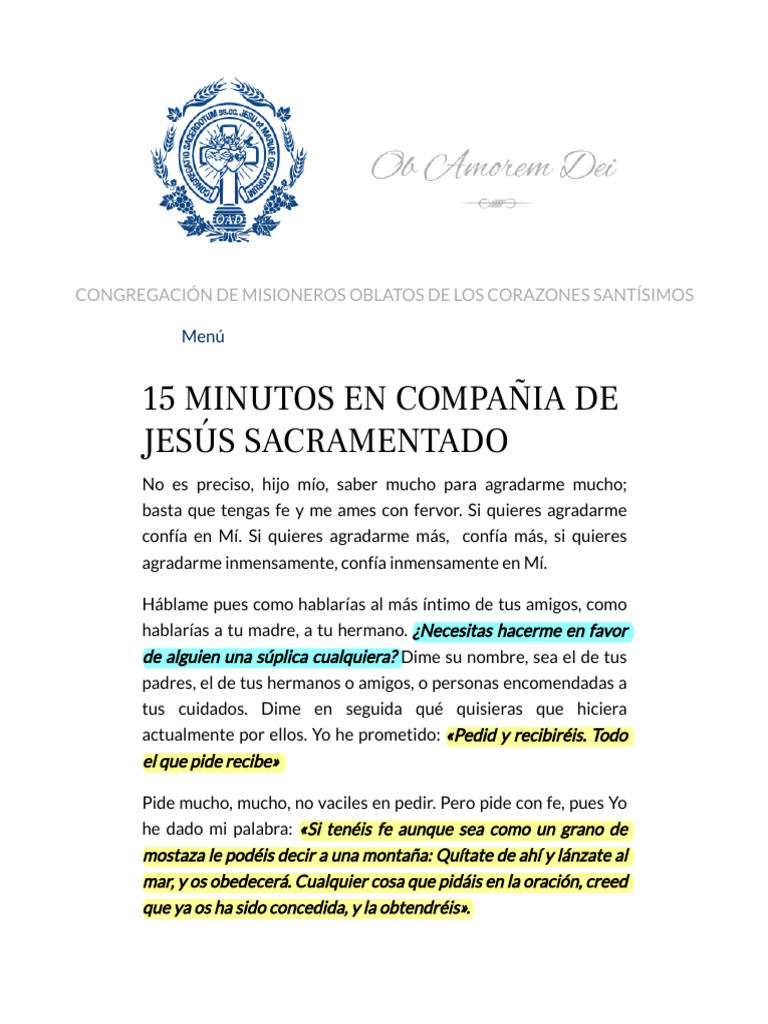 15 Minutos en Compañia de Jesús Sacramentado | PDF | Amor | Pecado