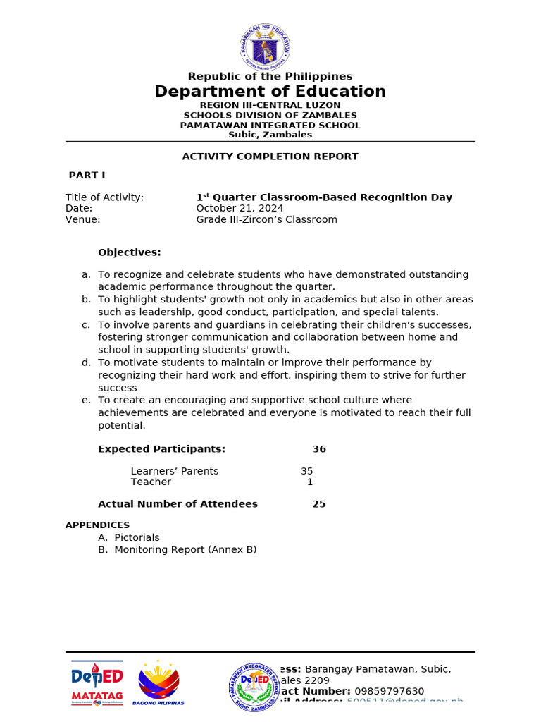 Acr 1st Quarter Recognition Day Pdf Social Psychology Cognition