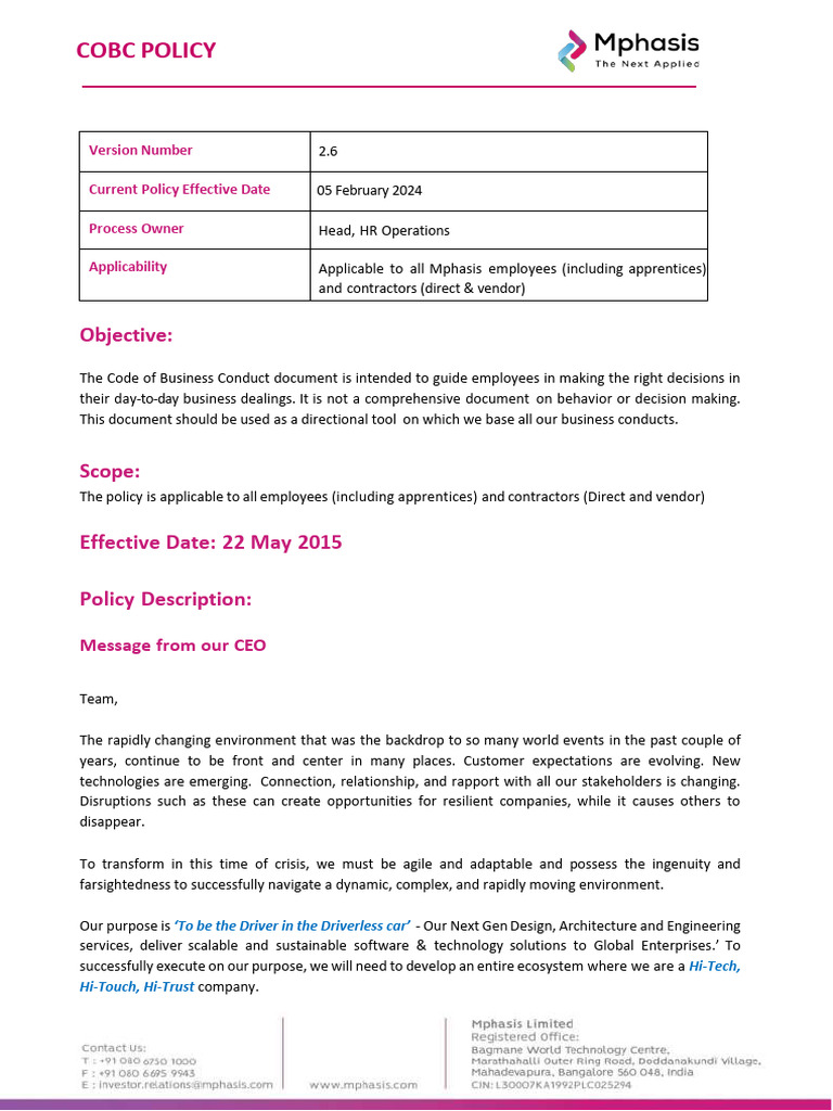Cobc Policy V 2-6 05-Feb-2024 | PDF | Bribery | Sexual Harassment