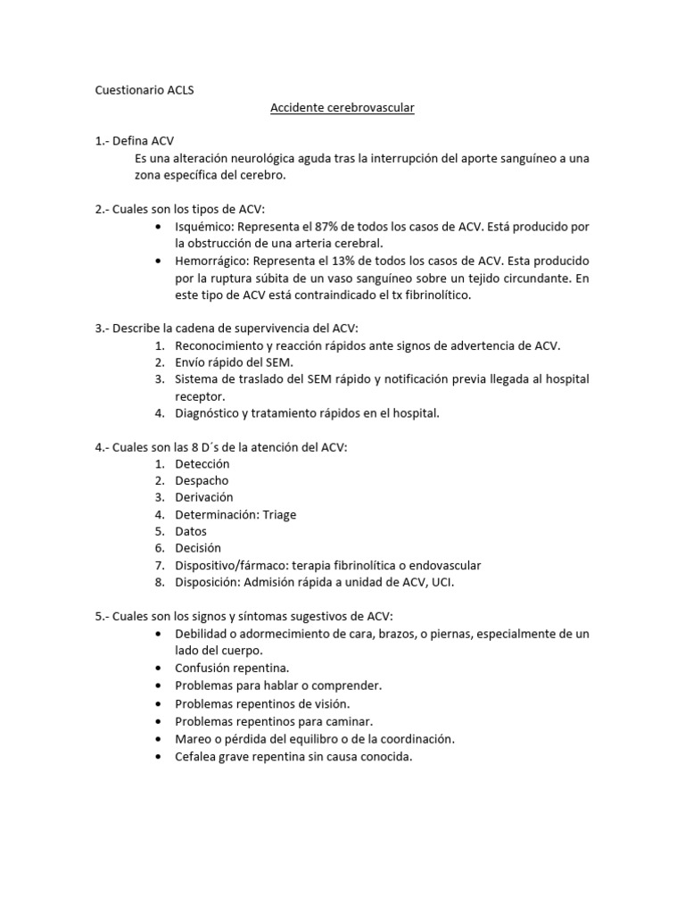 Manejo y tipos de ACV: Guía rápida | PDF | Carrera | Medicina CLINICA