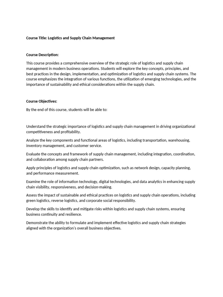 Logistics & Supply Chain Management Course | PDF | Logistics | Supply Chain