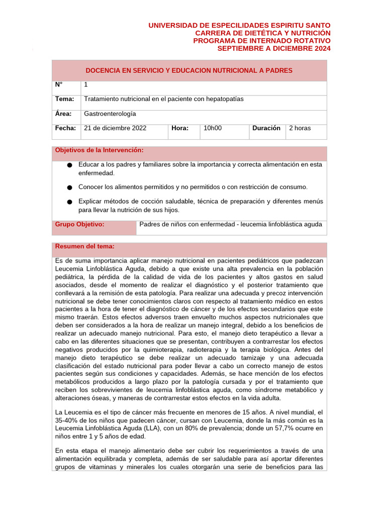 Reportes de Docencia en Servicio y Educacion Nutricional A Padres | PDF ...