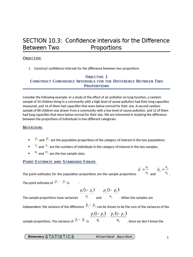 Confidence Intervals for Two Proportions | PDF | Standard Error | Variance