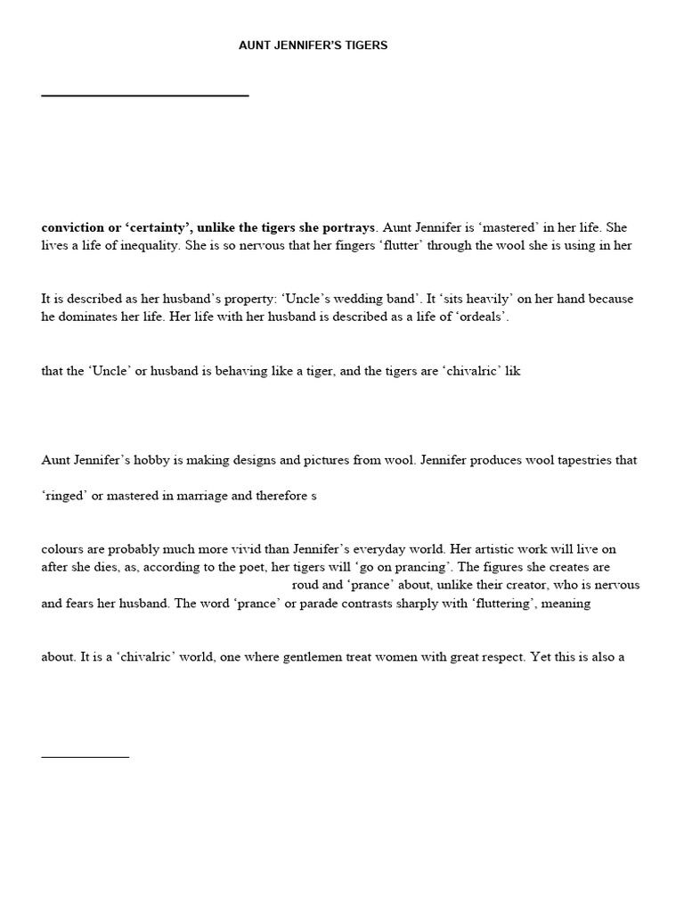 Aunt Jennifer's Tigers ST - NOTES | PDF | Marriage