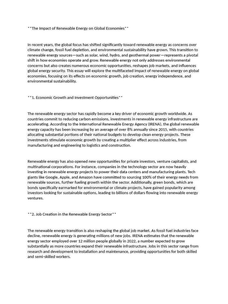 Renewable Energy's Economic Impact | PDF | Renewable Energy | Energy ...