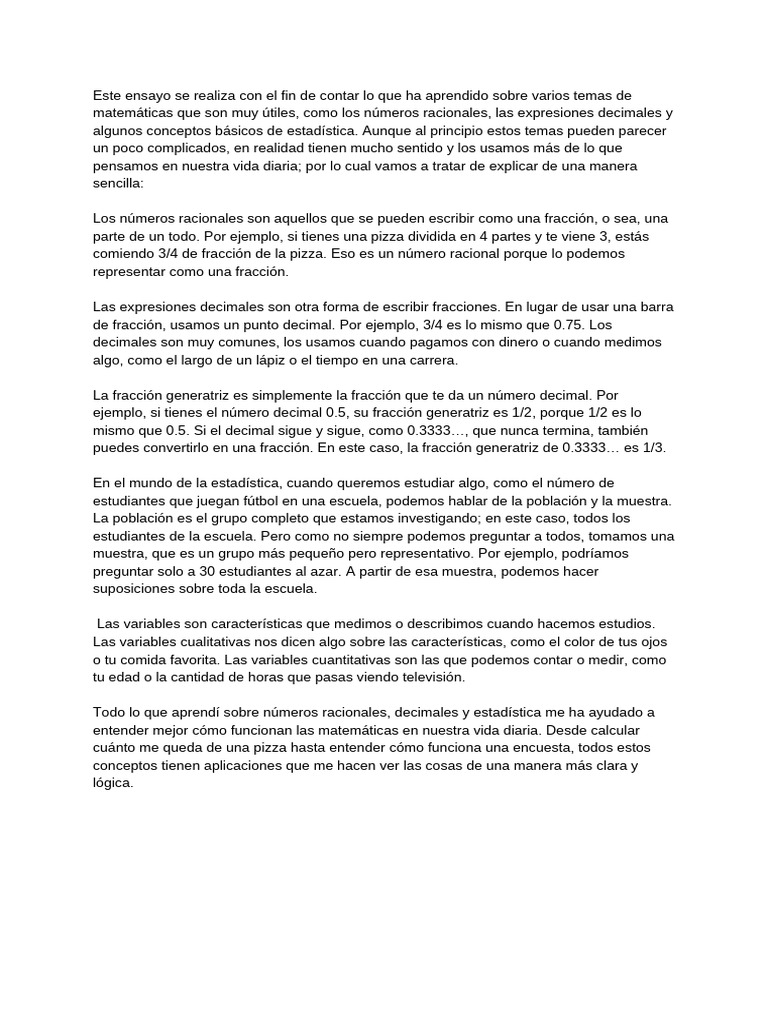ENSAYO Conceptos Matematicos y Estadisticos | PDF | Números | Estadísticas