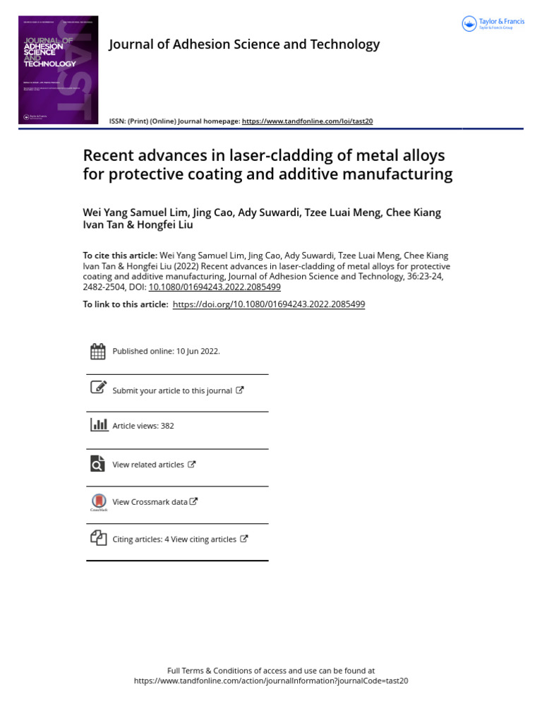Recent Advances in Laser Cladding of Metal Alloys For Protective ...