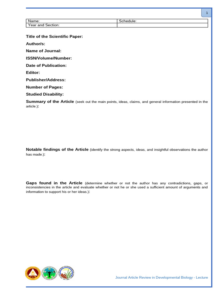 DevBioLec - Format - Journal Review - 2023 | PDF