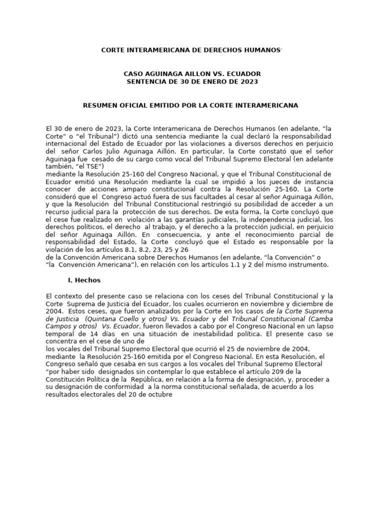 Sentencia Corte Interamericana de Derechos Humanos | PDF | Convenio