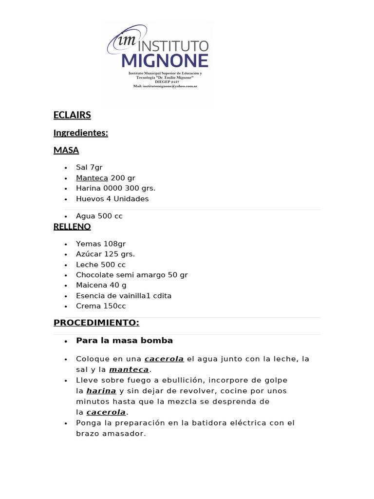 Masa Bomba Eclairs | PDF
