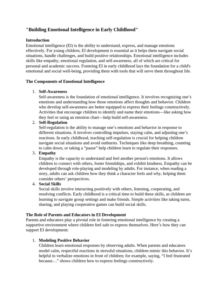 Fostering Emotional Intelligence in Kids | PDF | Emotional Intelligence ...