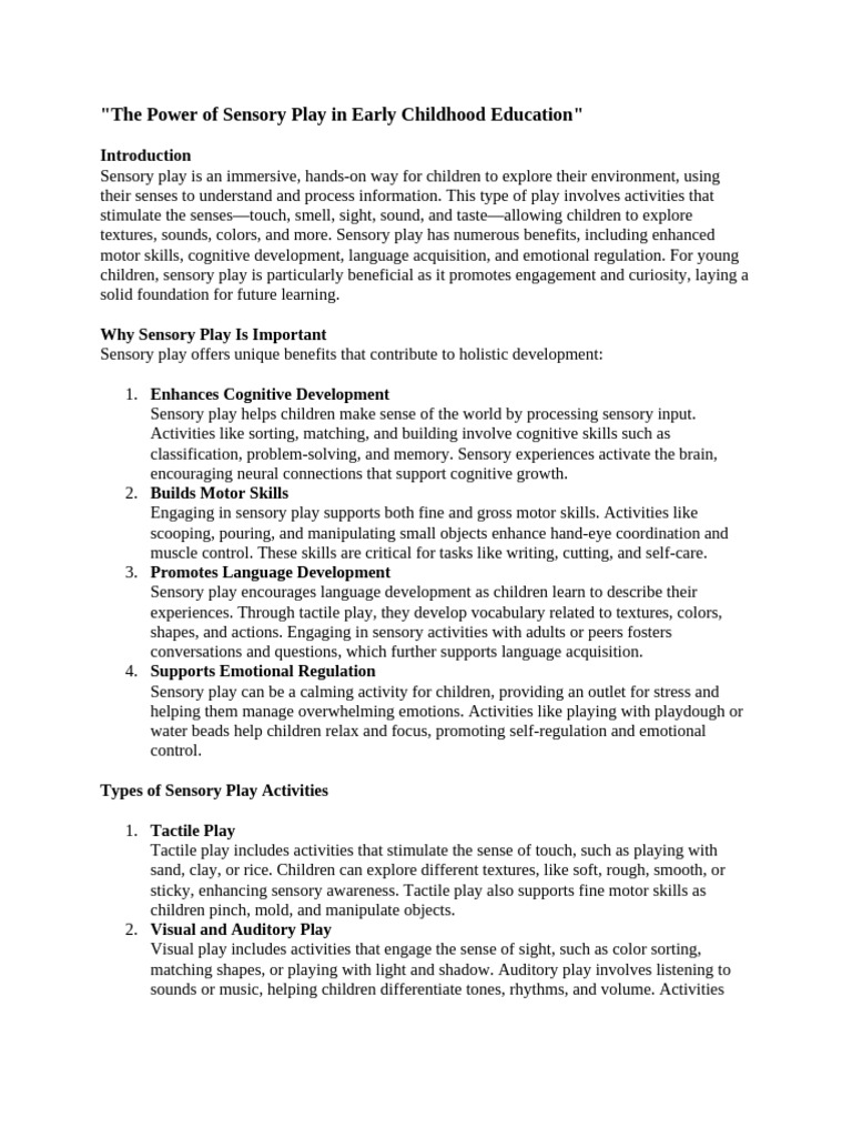 The Power of Sensory Play in Early Childhood Education | PDF ...