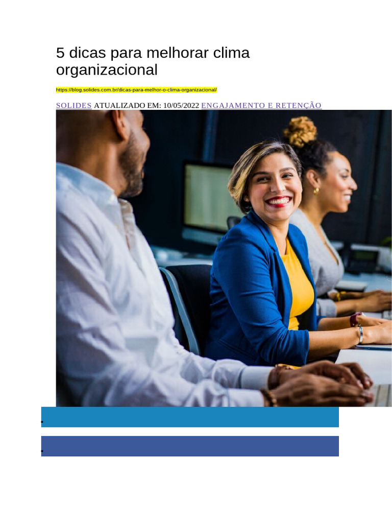 5 Dicas para Melhorar o Clima Organizacional | PDF