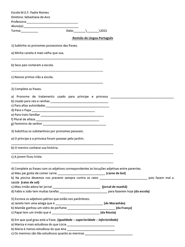 3 Revisao Portugues | PDF | Artes Linguísticas e Disciplina