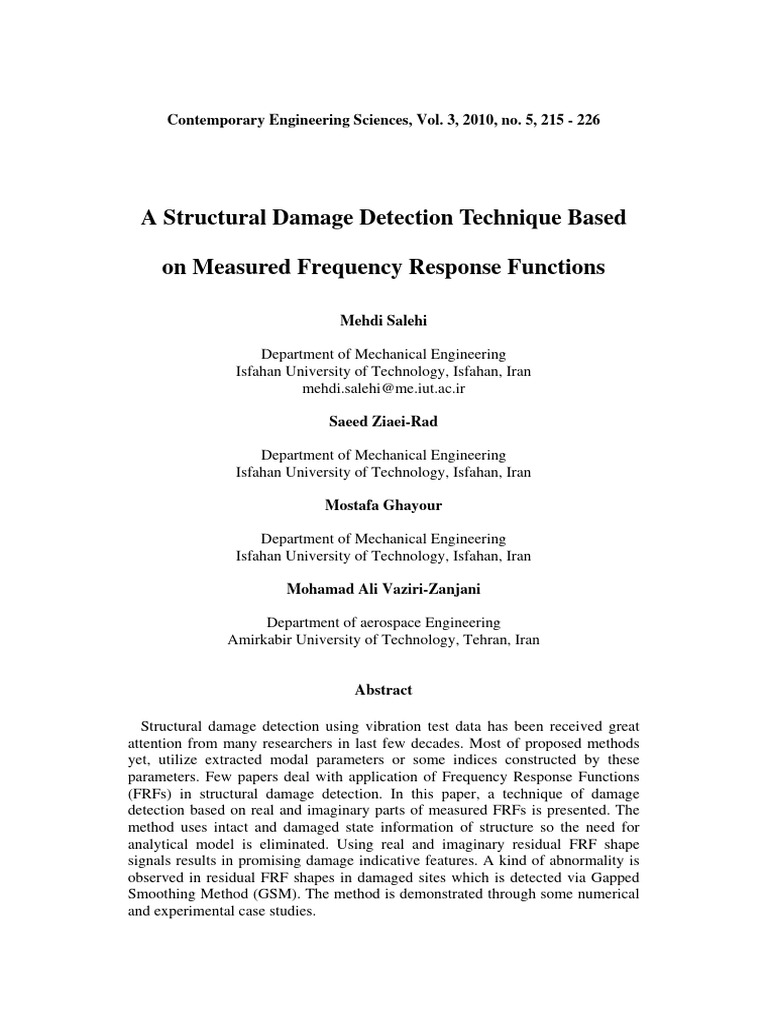 Structural Damage Detection via FRFs | PDF | Normal Mode | Matrix ...