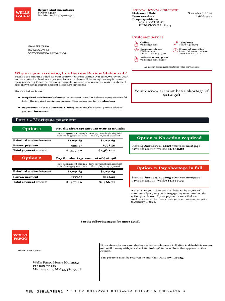 Part 1 - Mortgage Payment: Why Are You Receiving This Escrow Review ...