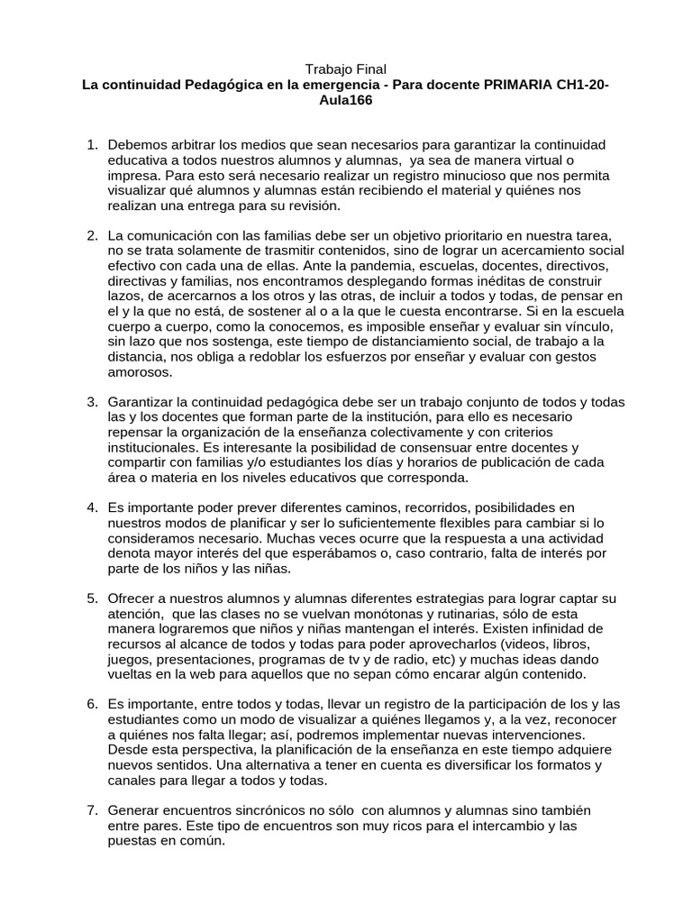 TP Final Continuidad | PDF | Enseñando | Evaluación